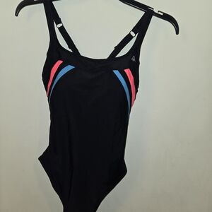 Aqua Sphere Black One-Piece Swim Suit with Pink & Blue Accents - Women's Size 8